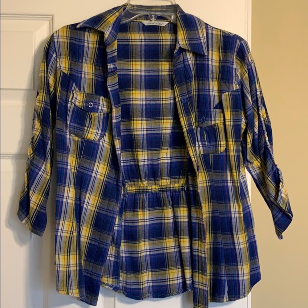 Blue and Yellow Cinched Flannel-GREAT CONDITION
